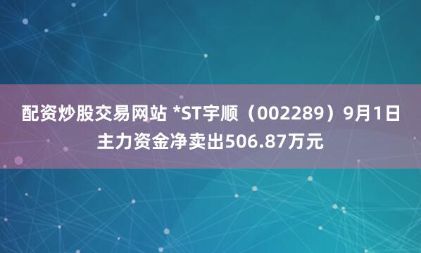 配资炒股交易网站 *ST宇顺（002289）9月1日主力资金净卖出506.87万元